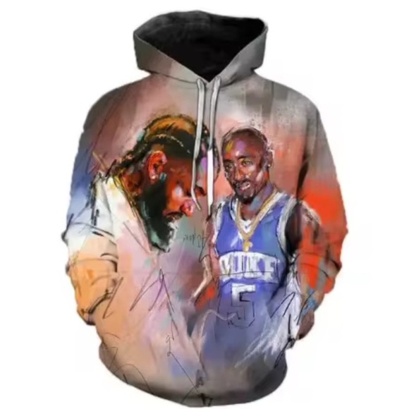 TUPAC & NIPSEY 3D Anime Polyester Hoodie: Beige & Red. Unisex, NWOT - Picture 2 of 5